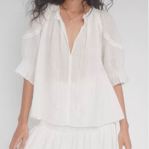 Aritzia Wilfred Reiki Blouse Size Medium White Boho Tassels Semi Sheer Airy